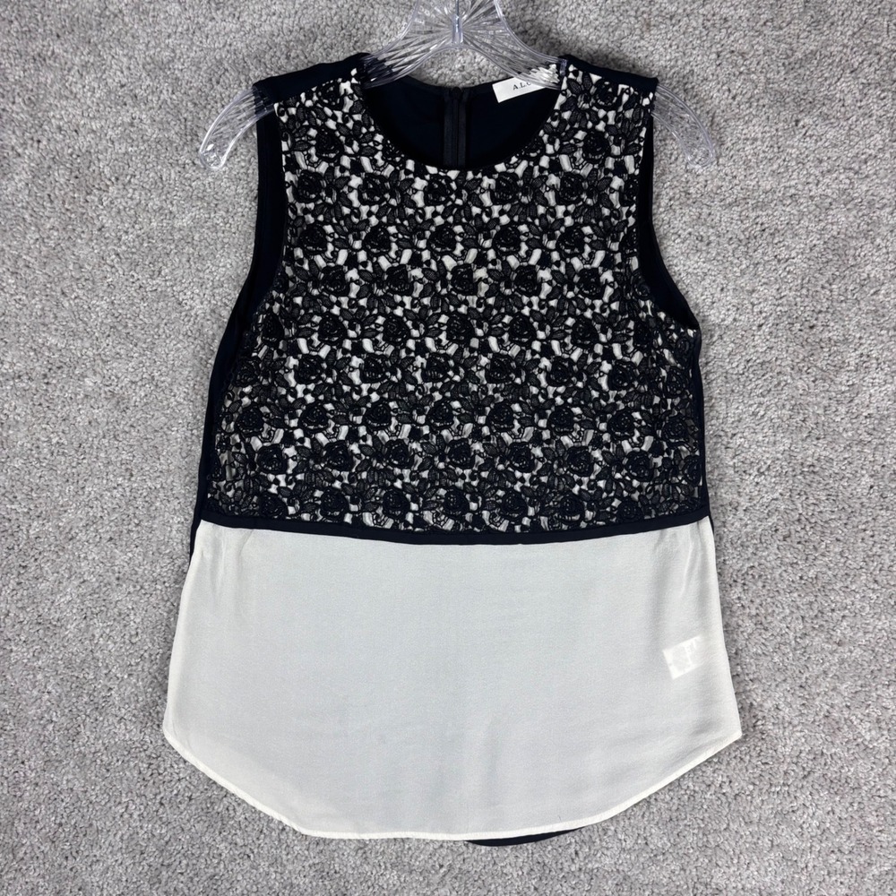 A.L.C. Black White Lace‎ Sheer Panel Sleeveless Top Blouse Women Size 4